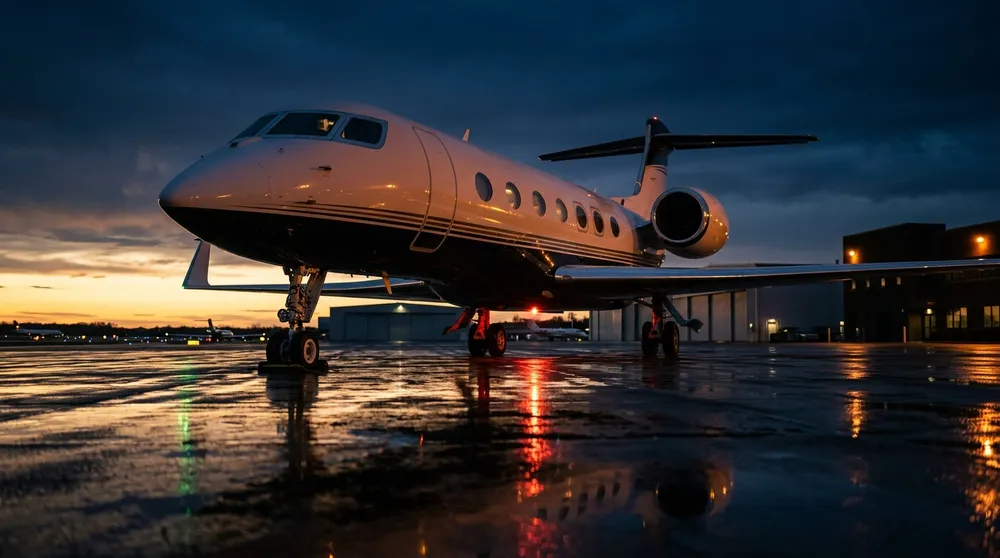 Private jet charter at sunset